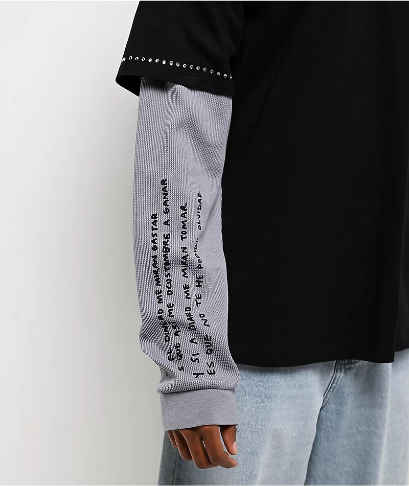 $AD BOYZ by Junior H Flames Black & Grey 2fer Long Sleeve T-Shirt