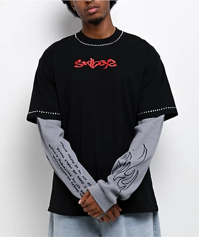 $AD BOYZ by Junior H Flames Black & Grey 2fer Long Sleeve T-Shirt