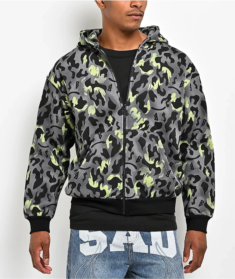 $AD BOYZ by Junior H Giant Cheetah Grey Zip Hoodie