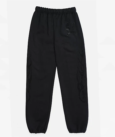$AD BOYZ by Junior H Kids Rhinestone Flames Black Sweatpants