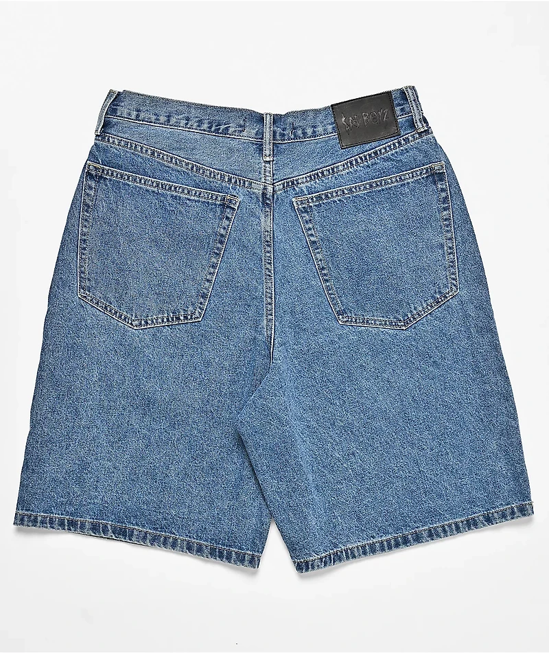 $AD BOYZ by Junior H Printed Grail Blue Wash Denim Shorts