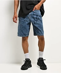 $AD BOYZ by Junior H Printed Grail Blue Wash Denim Shorts