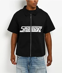 $AD BOYZ by Junior H Rhinestone Black Full Zip Work Shirt