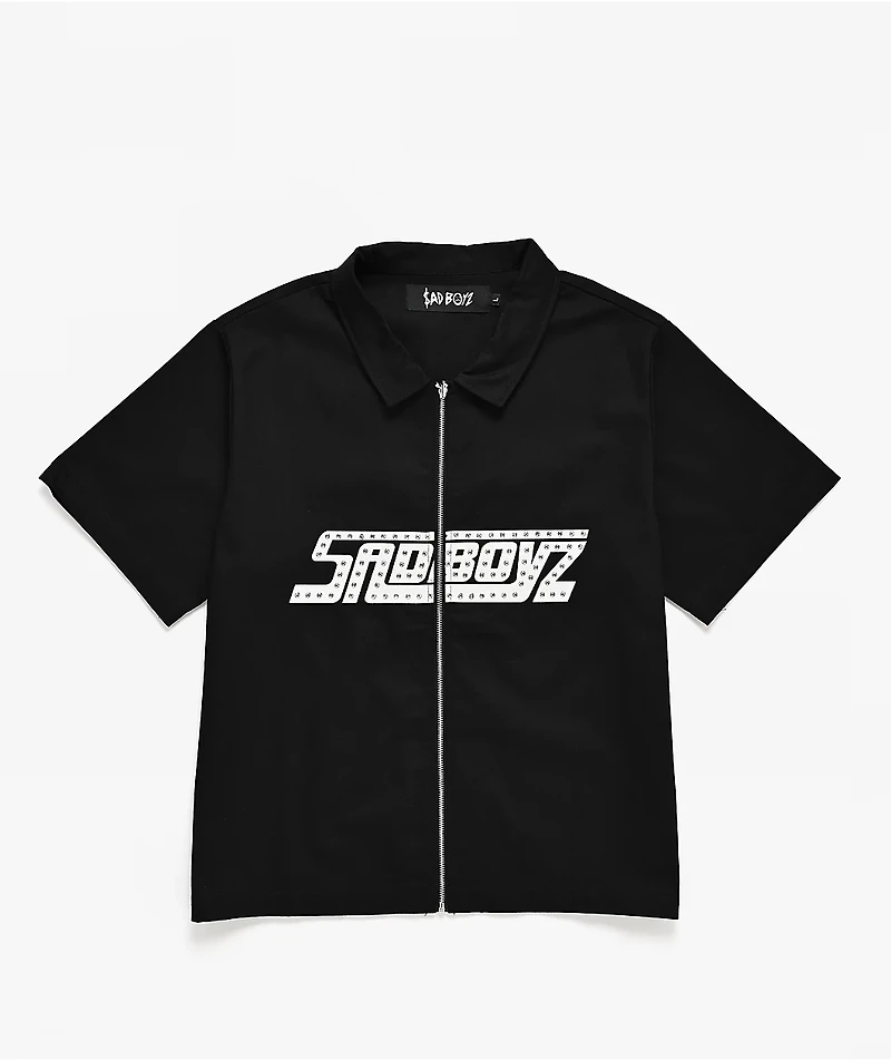 $AD BOYZ by Junior H Rhinestone Black Full Zip Work Shirt