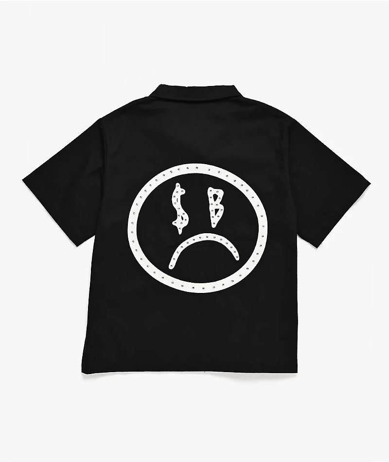 $AD BOYZ by Junior H Rhinestone Black Full Zip Work Shirt