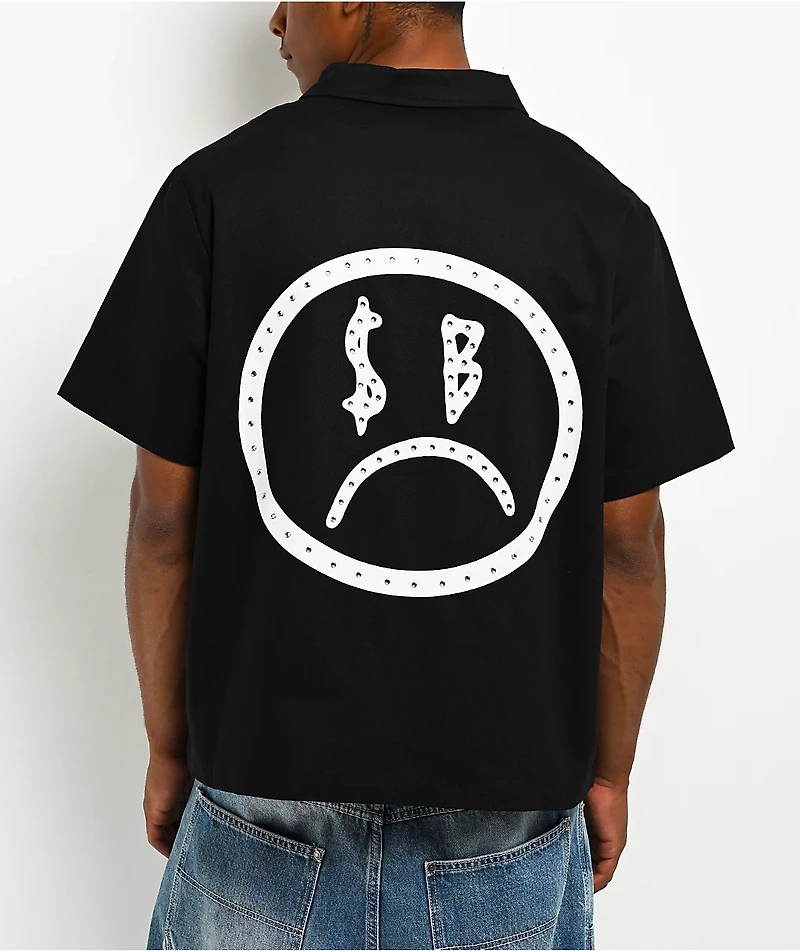 $AD BOYZ by Junior H Rhinestone Black Full Zip Work Shirt