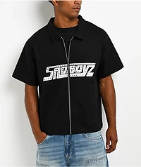 $AD BOYZ by Junior H Rhinestone Black Full Zip Work Shirt