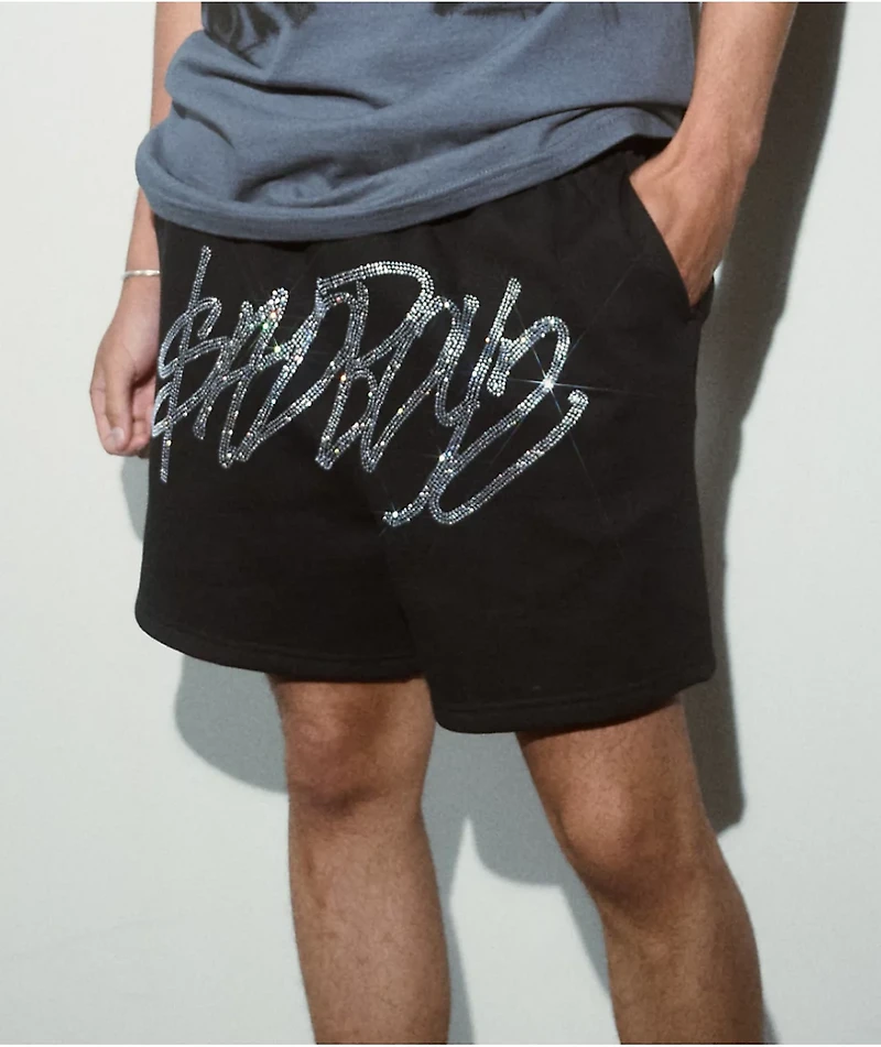 $AD BOYZ by Junior H Rhinestone Black Sweat Shorts