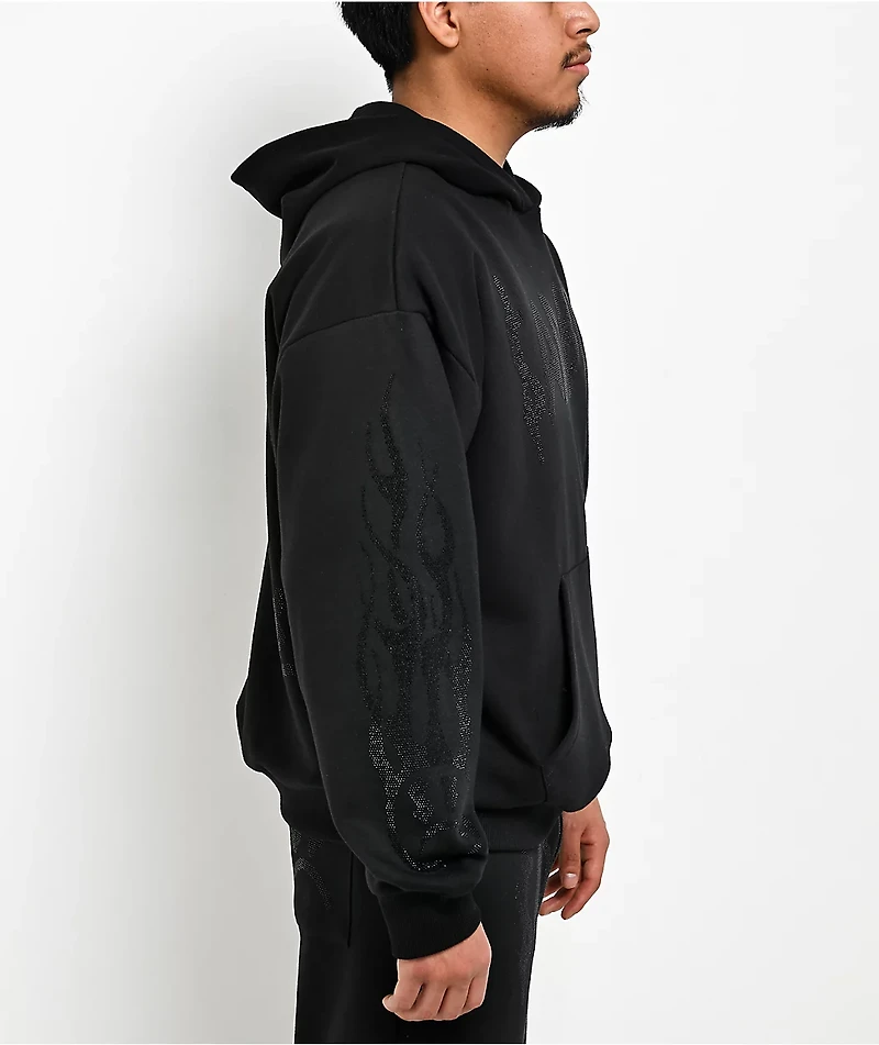 $AD BOYZ by Junior H Rhinestone Flames Black Hoodie