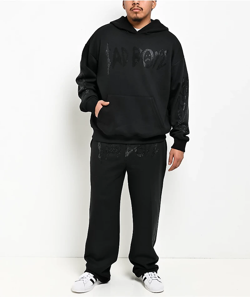 $AD BOYZ by Junior H Rhinestone Flames Black Hoodie