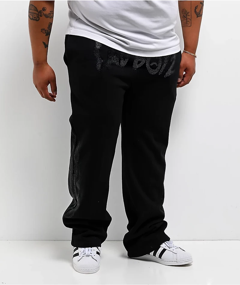 $AD BOYZ by Junior H Rhinestone Flames Black Sweatpants