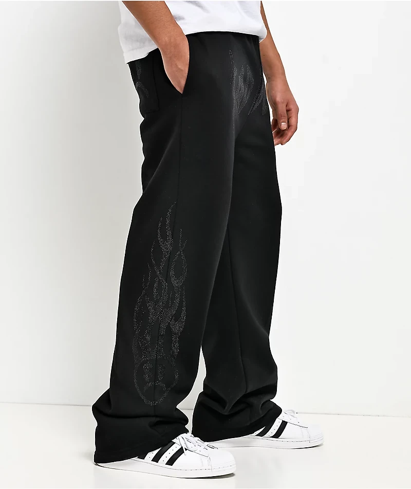 $AD BOYZ by Junior H Rhinestone Flames Black Sweatpants