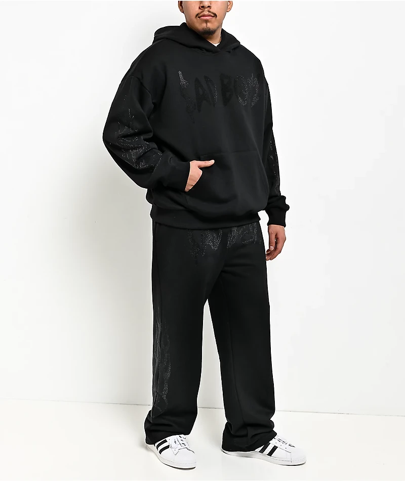 $AD BOYZ by Junior H Rhinestone Flames Black Sweatpants