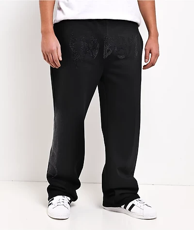 $AD BOYZ by Junior H Rhinestone Flames Black Sweatpants