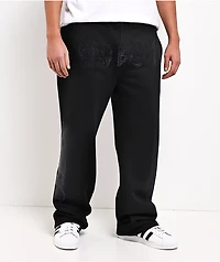 $AD BOYZ by Junior H Rhinestone Flames Black Sweatpants