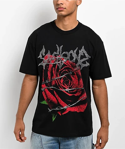 $AD BOYZ by Junior H Rose Wire Rhinestone Black T-Shirt