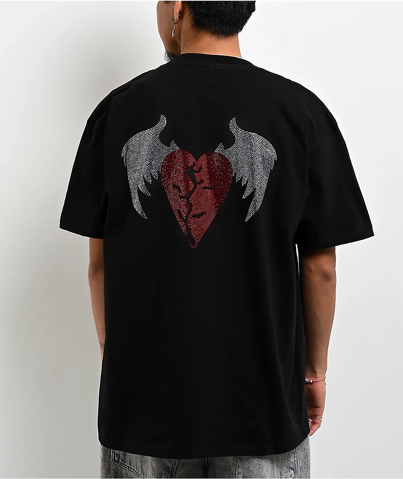 $AD BOYZ by Junior H Sad Wing Rhinestone Black T-Shirt