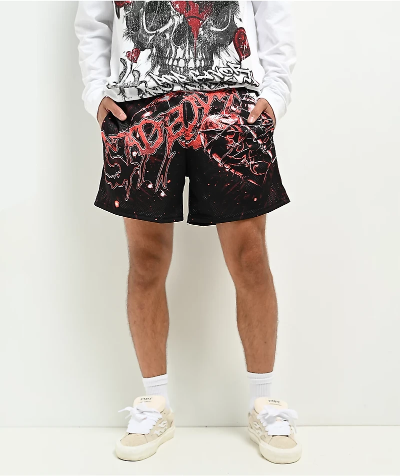 $AD BOYZ by Junior H X Lost Hills Barbed Wire Black Mesh Shorts