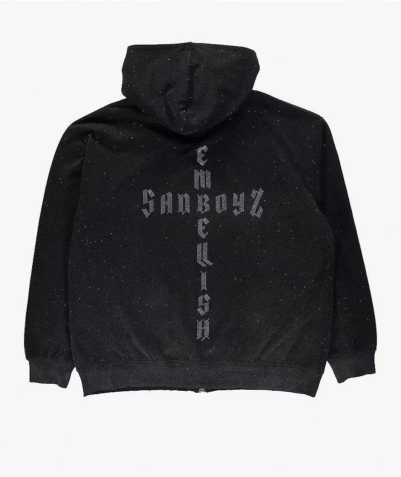 $AD BOYZ by Junior H x Embellish Buss Down Black Wash Zip Hoodie
