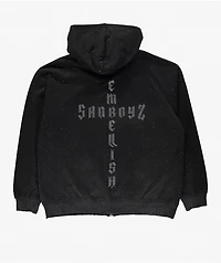 $AD BOYZ by Junior H x Embellish Buss Down Black Wash Zip Hoodie