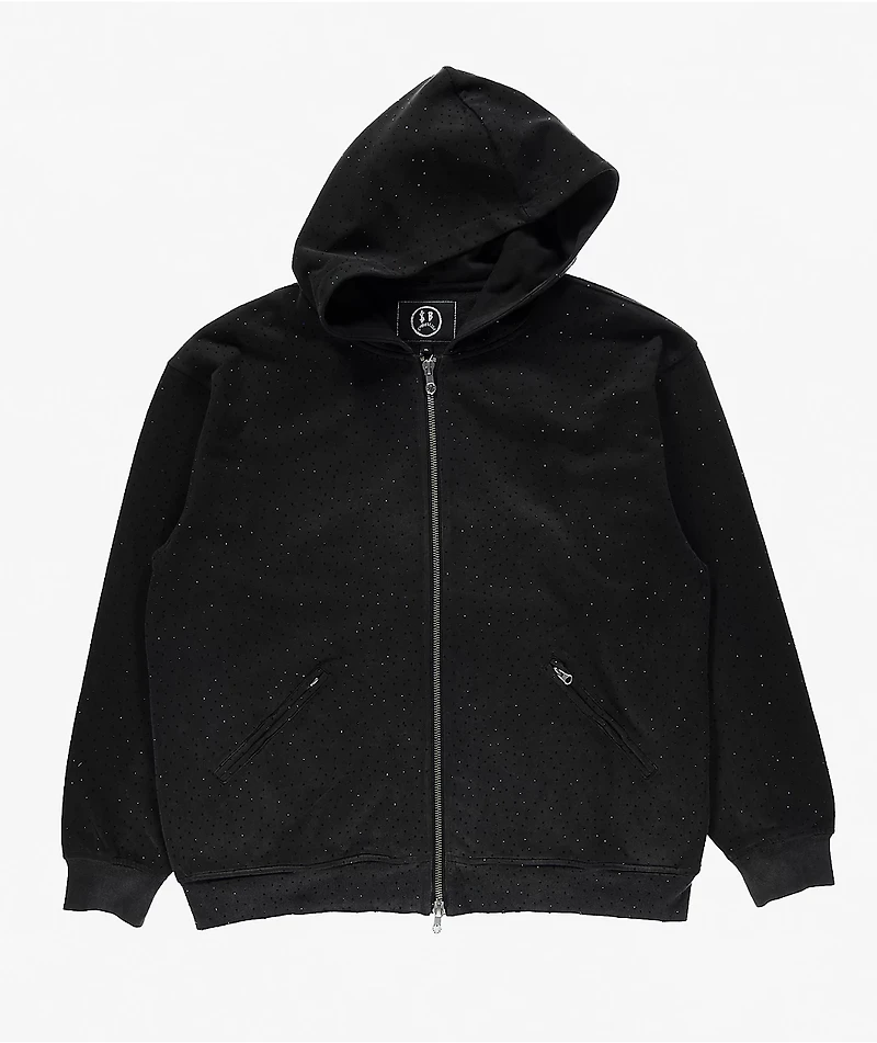 $AD BOYZ by Junior H x Embellish Buss Down Black Wash Zip Hoodie