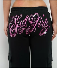 $AD GIRLZ By Junior H Don't Cry Black Cargo Sweatpants