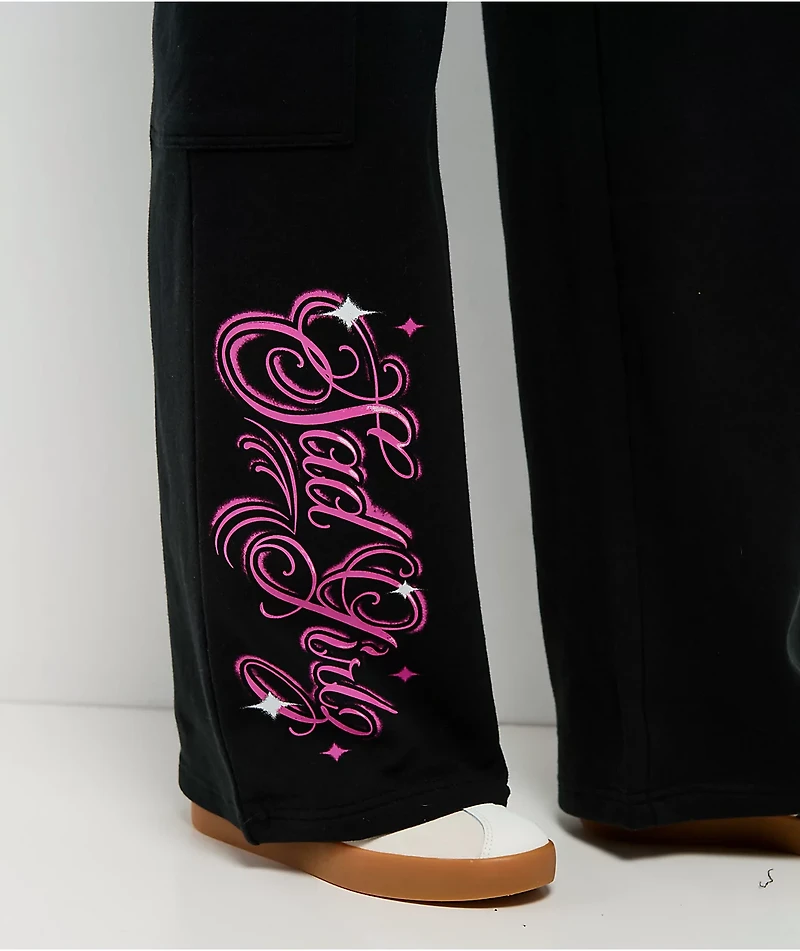 $AD GIRLZ By Junior H Don't Cry Black Cargo Sweatpants