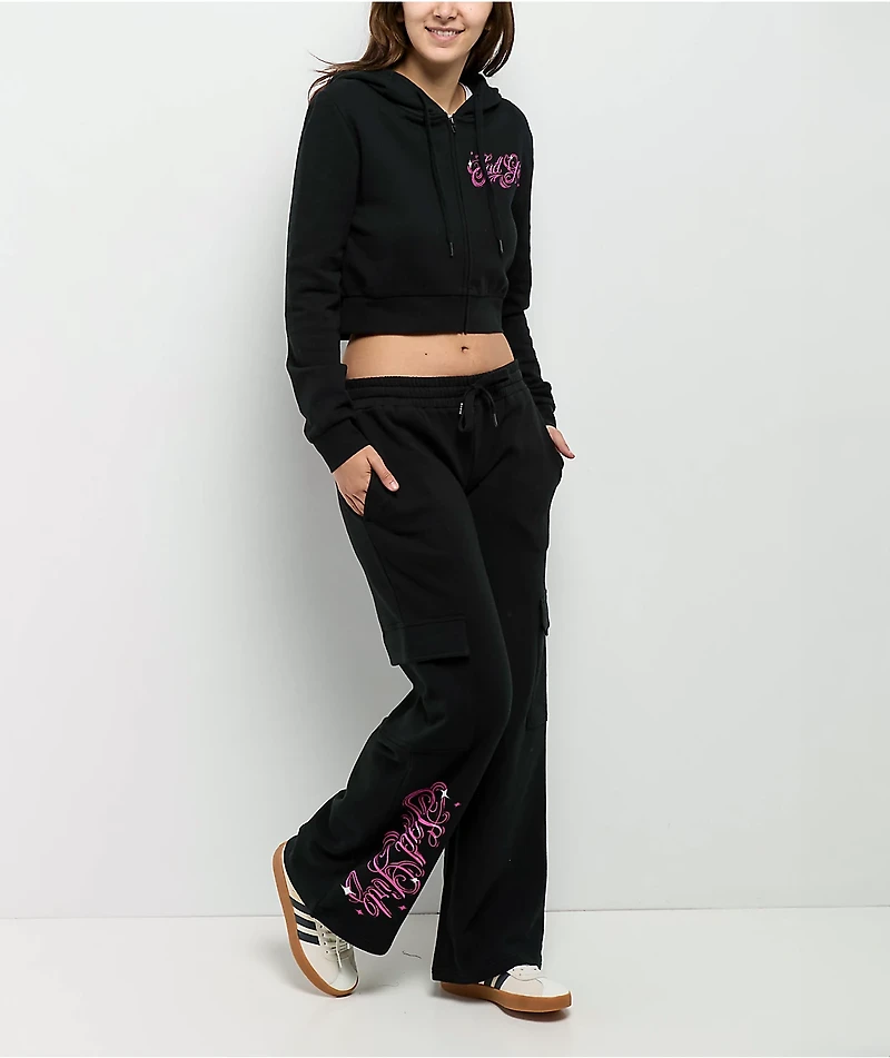 $AD GIRLZ By Junior H Don't Cry Black Cargo Sweatpants