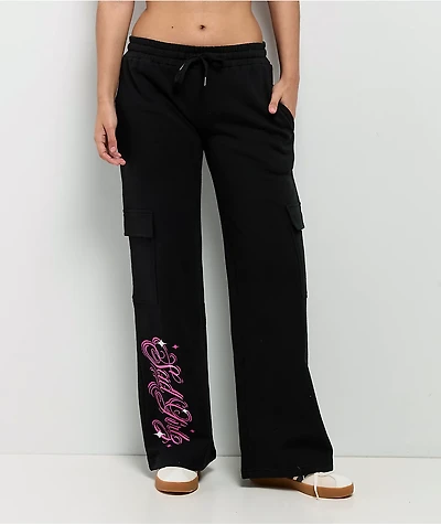 $AD GIRLZ By Junior H Don't Cry Black Cargo Sweatpants