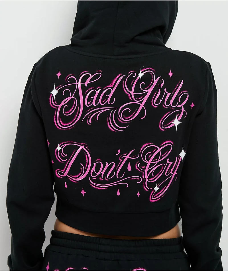 $AD GIRLZ By Junior H Don't Cry Black Crop Zip Hoodie