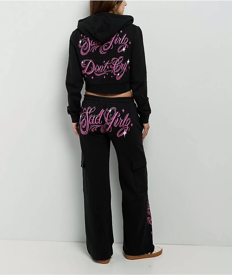 $AD GIRLZ By Junior H Don't Cry Black Crop Zip Hoodie