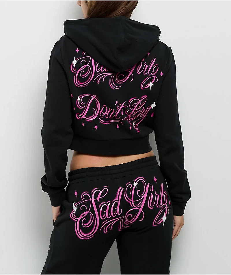 $AD GIRLZ By Junior H Don't Cry Black Crop Zip Hoodie