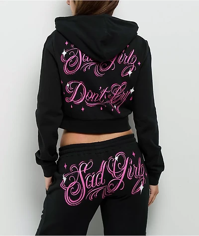 $AD GIRLZ By Junior H Don't Cry Black Crop Zip Hoodie