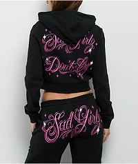 $AD GIRLZ By Junior H Don't Cry Black Crop Zip Hoodie