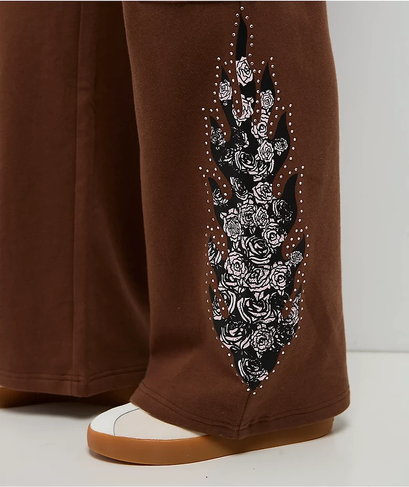 $AD GIRLZ By Junior H Flowers Brown Cargo Sweatpants