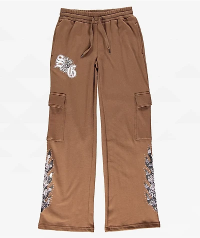 $AD GIRLZ By Junior H Flowers Brown Cargo Sweatpants