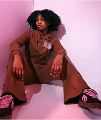 $AD GIRLZ By Junior H Flowers Brown Crop Zip Hoodie