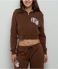 $AD GIRLZ By Junior H Flowers Brown Crop Zip Hoodie