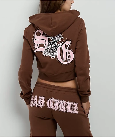 $AD GIRLZ By Junior H Flowers Brown Crop Zip Hoodie