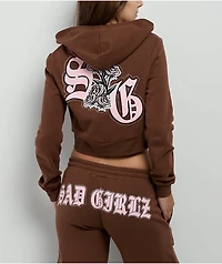$AD GIRLZ By Junior H Flowers Brown Crop Zip Hoodie