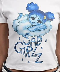 $AD GIRLZ By Junior H Pondering Clouds White Crop T-Shirt