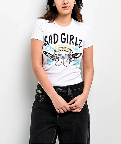 $AD GIRLZ By Junior H Sad Angel White Crop T-Shirt