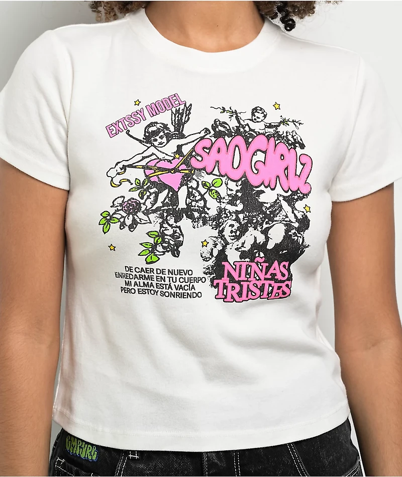 $AD GIRLZ By Junior H White & Pink Crop T-Shirt