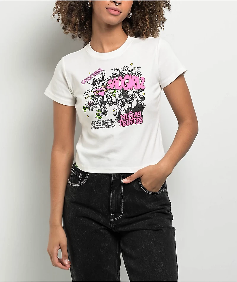 $AD GIRLZ By Junior H White & Pink Crop T-Shirt