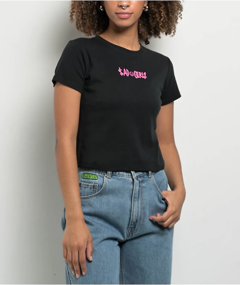 $AD GIRLZ by Junior H Flower Black Crop T-Shirt