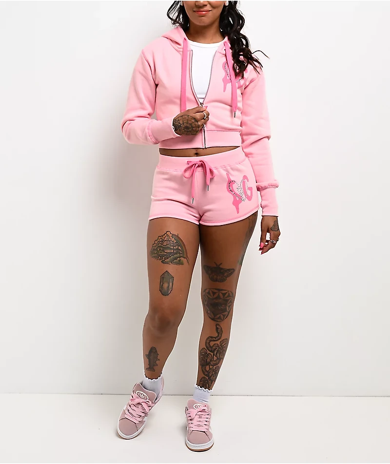 $AD GIRlZ BY Junior H Rhinestone Logo Pink Sweat Shorts