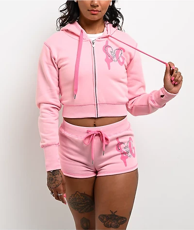 $AD GIRlZ BY Junior H Rhinestone Logo Pink Zip Hoodie