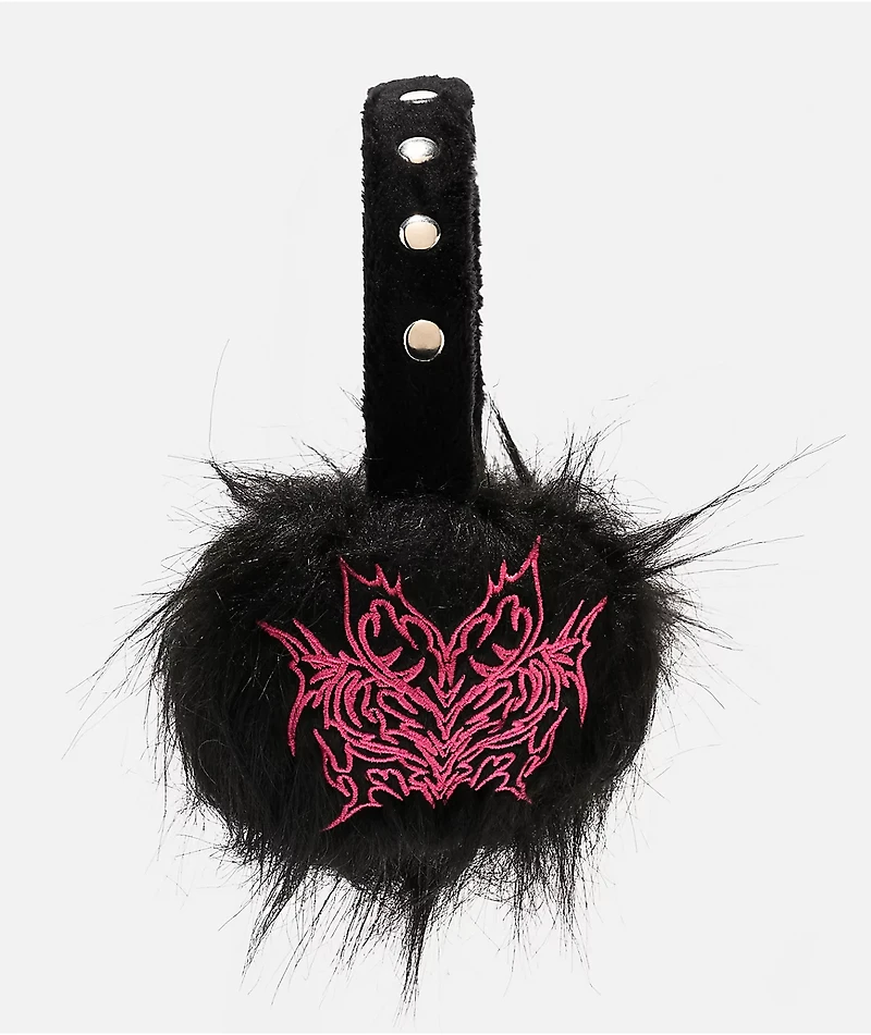 Vitriol Embroidered Black Faux Fur Ear Muffs