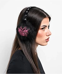 Vitriol Embroidered Black Faux Fur Ear Muffs