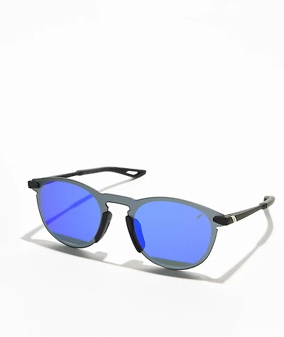 100% Legere Round Soft Tact Black & Blue Mirror Sunglasses